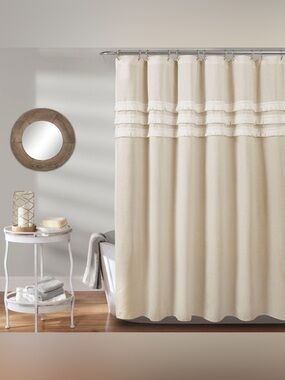 New Lush Decor Ciel Tassel Shower Curtain Elegant Cream Ruffle Shower Curtain